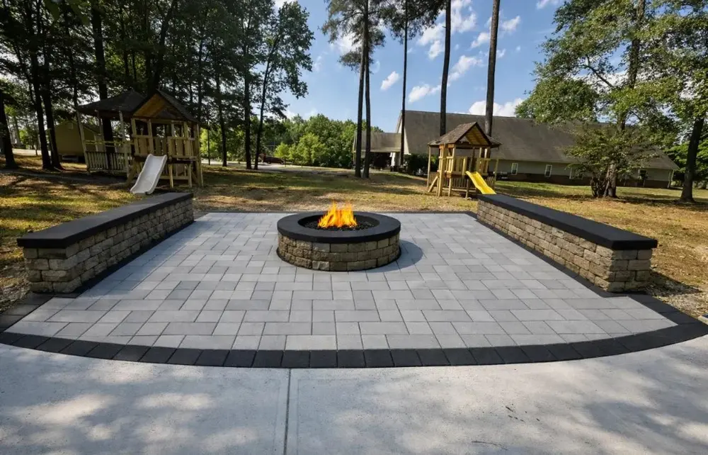 Completed Paver Patio with Stone Fire Pit